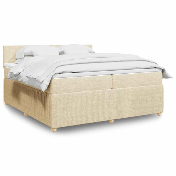 vidaXL Boxspring met matras stof cr&egrave;mekleurig 200x200 cm