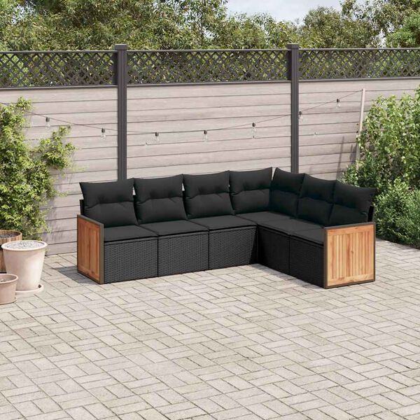 vidaXL 6-delige Loungeset met kussens poly rattan zwart