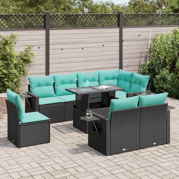 vidaXL 9-delige Loungeset met kussens poly rattan acacia zwart