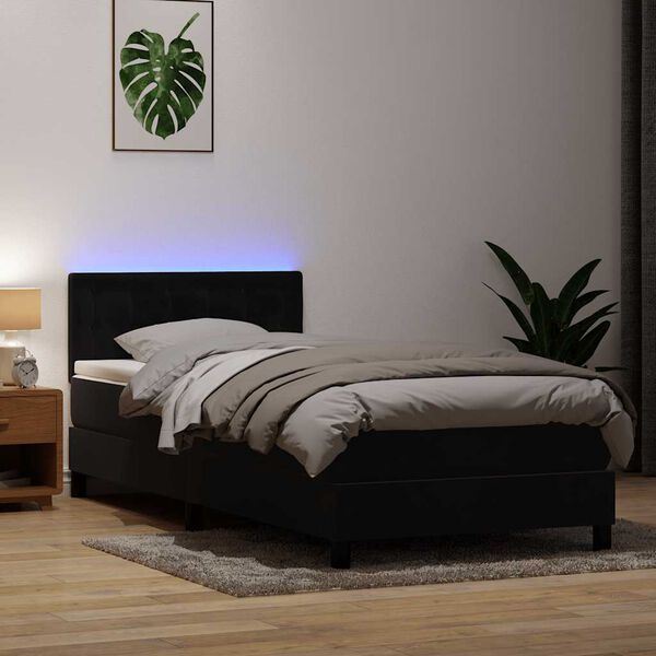vidaXL Boxspring met matras en LED fluweel zwart 90x210 cm
