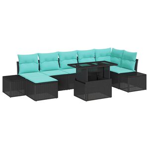 vidaXL Tuin Sofa Set 8 st Zwart en Blauw poly rattan