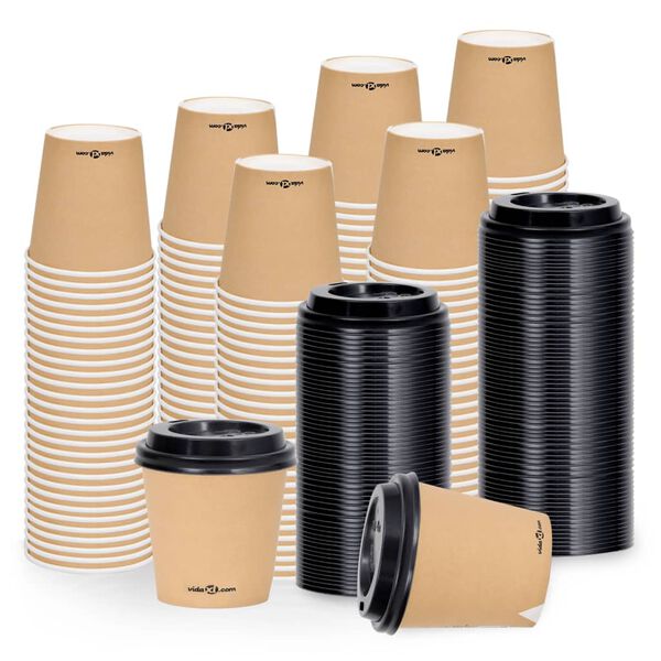 vidaXL Koffiebekers 250 st met deksels 120 ml papier bruin