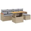 vidaXL 6-delige Loungeset met kussens poly rattan beige