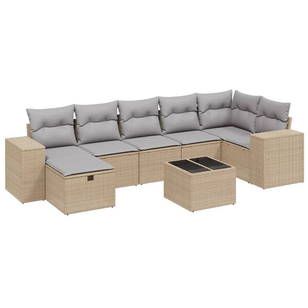 vidaXL 8-delige Loungeset met kussens poly rattan gemengd beige