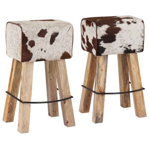 vidaXL Barkruk 2 st Bruin en wit 44 x 33 x 74 cm Echt Leer
