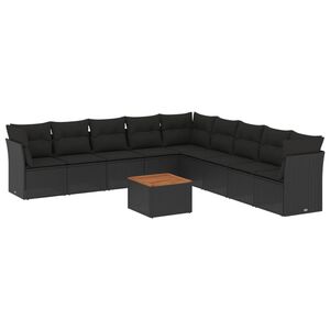 vidaXL 10-delige Loungeset met kussens poly rattan zwart