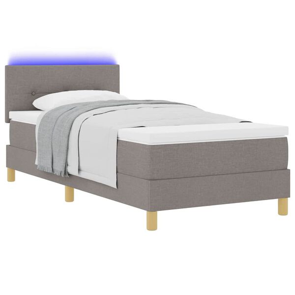 vidaXL LED Box Spring Bed met matras met LED Taupe 90 x 200 cm Stof