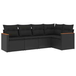 vidaXL 5-delige Loungeset met kussens poly rattan zwart