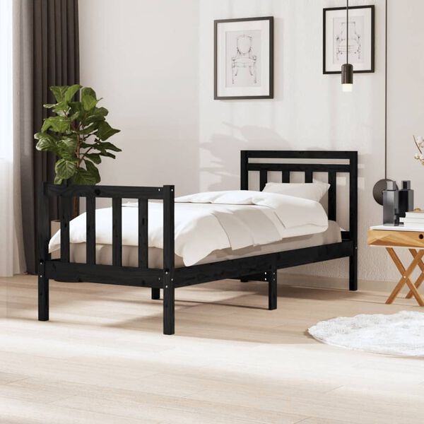vidaXL Bedframe massief hout zwart 75x190 cm