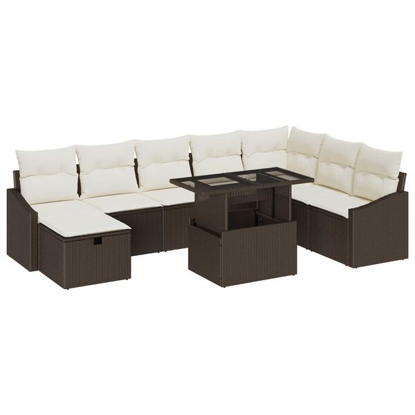 vidaXL Tuin Sofa Set met kussen met opslag 9 pcs Bruin Poly riet