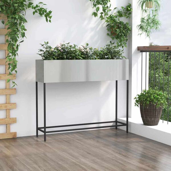 vidaXL Verhoogde Tuin Plantbak Zilver 100 x 26 x 82 cm
