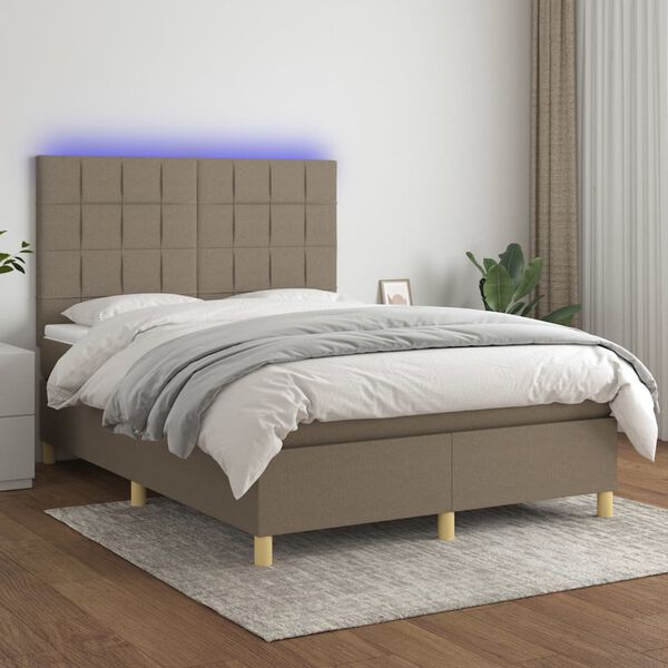 vidaXL Boxspring met matras en LED stof taupe 140x190 cm