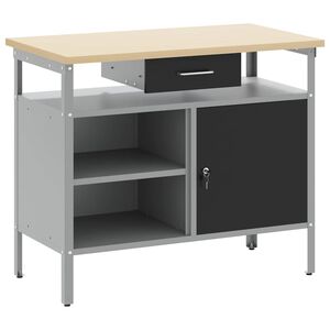 vidaXL Werkbank met lade met plank Zwart en Grijs 100 x 55 x 85 cm