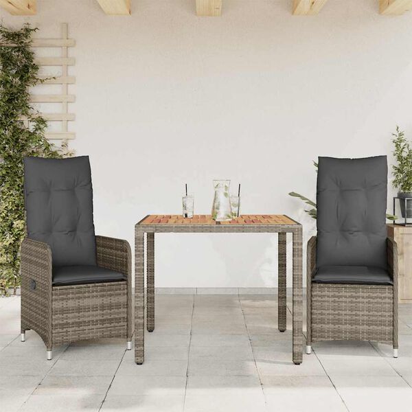 vidaXL 7-delige Bistroset met kussens poly rattan grijs