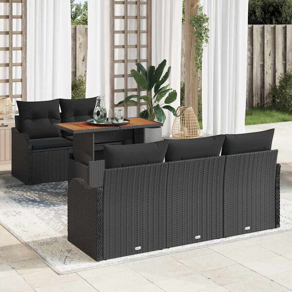 vidaXL Tuinbankenset met kussen 6 pcs Zwart poly rattan
