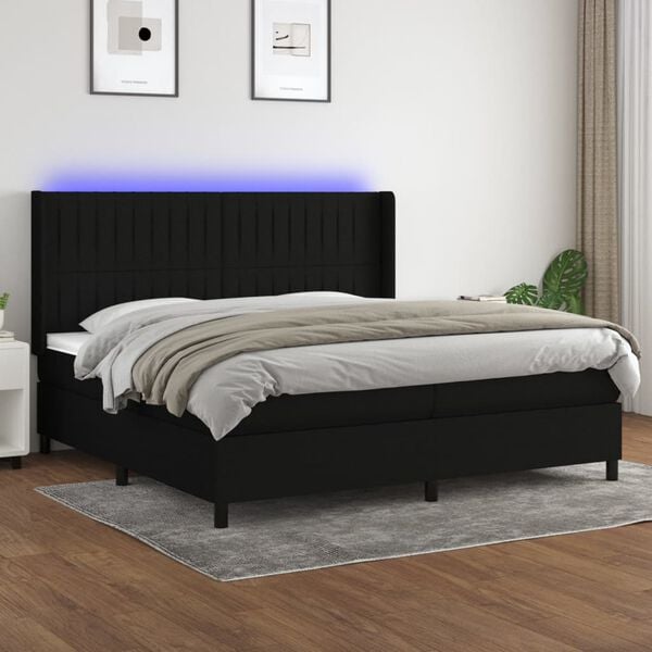 vidaXL Boxspring met matras en LED stof zwart 200x200 cm