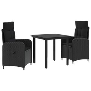 vidaXL Tuin eettafelset 3 st Zwart Polyrotan