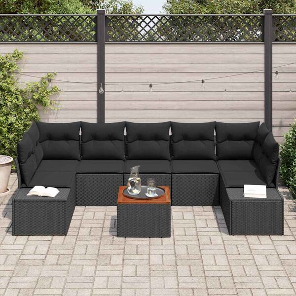 vidaXL Tuinbankenset met kussen 8 pcs Zwart poly rattan