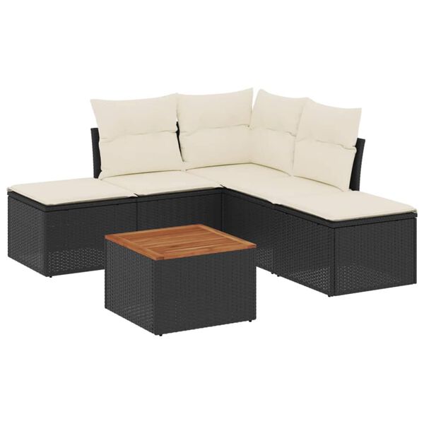 vidaXL 6-delige Loungeset met kussens poly rattan zwart