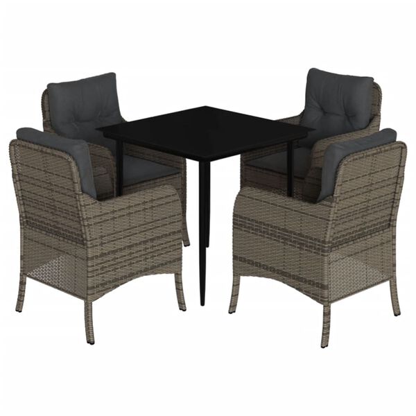 vidaXL 5-delige Tuinset met kussens poly rattan grijs