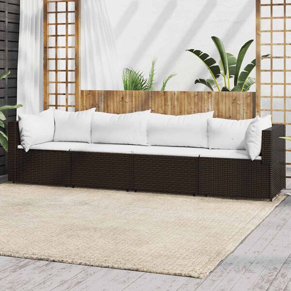 vidaXL 4-delige Loungeset met kussens poly rattan bruin