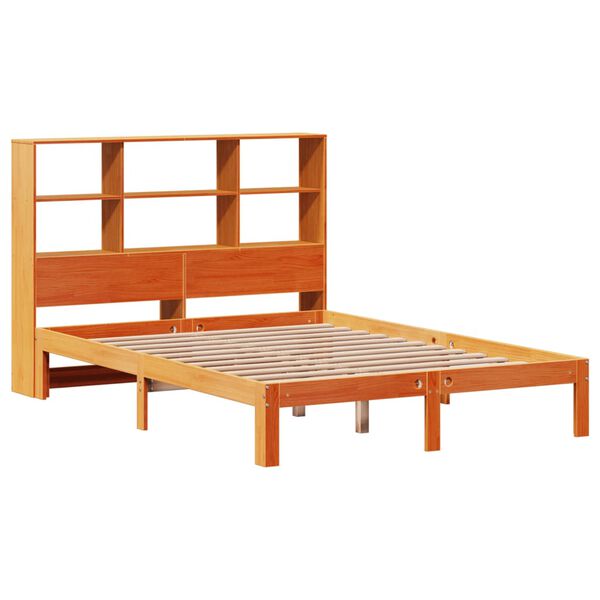 vidaXL Bed met boekenkast zonder matras grenenhout wasbruin 135x190 cm