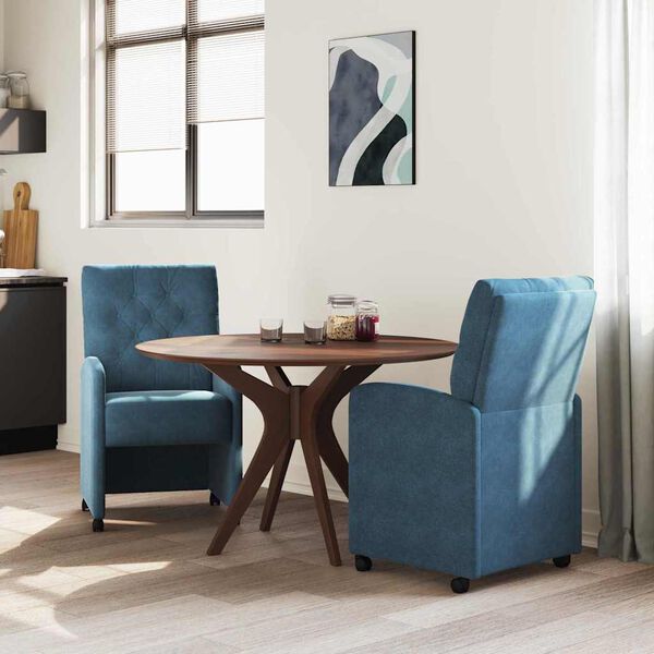 vidaXL Dining Stoelen met Wielen 2 pcs Blauw 58 x 67 x 97 cm Fluweel