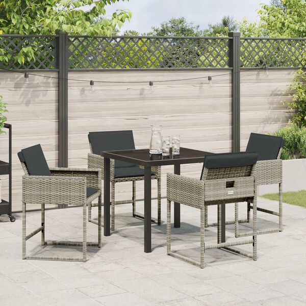 vidaXL Tuin eettafelset met kussen 5 pcs Lichtgrijs poly rattan