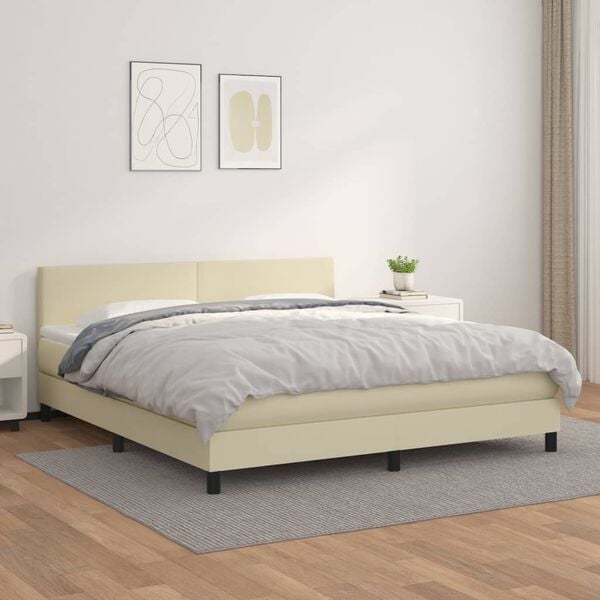 vidaXL Boxspring met matras kunstleer cr&egrave;mekleurig 180x200 cm