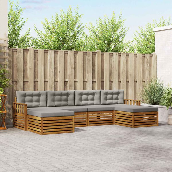 vidaXL Sofa-Sets 6 pcs Natuurlijk en Lichtgrijs Massief Acaciahout