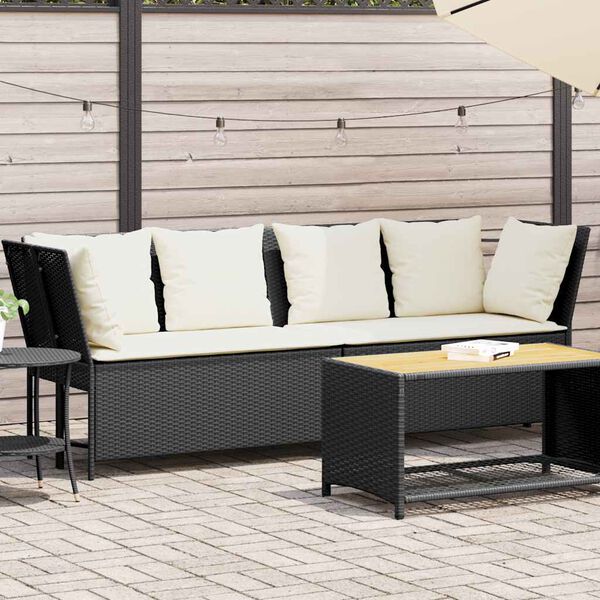 vidaXL Tuinbank met kussens poly rattan zwart