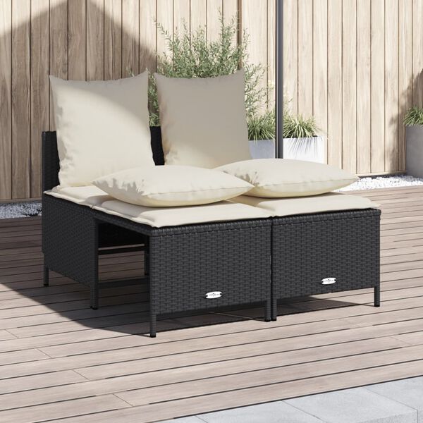 vidaXL 4-delige Loungeset met kussens poly rattan zwart