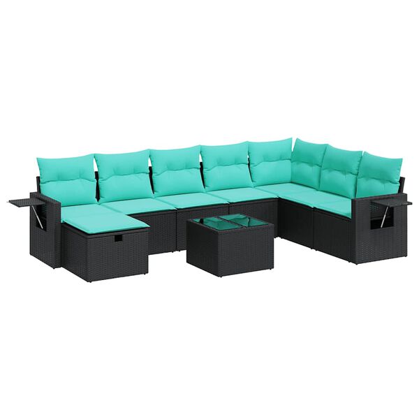 vidaXL 8-delige Loungeset met kussens poly rattan zwart