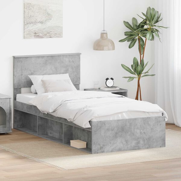 vidaXL Bedframe met hoofdeinde Beton 90 x 200 cm Bewerkt hout