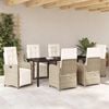 vidaXL Tuin eettafelset met kussen 7 pcs Beige poly rattan