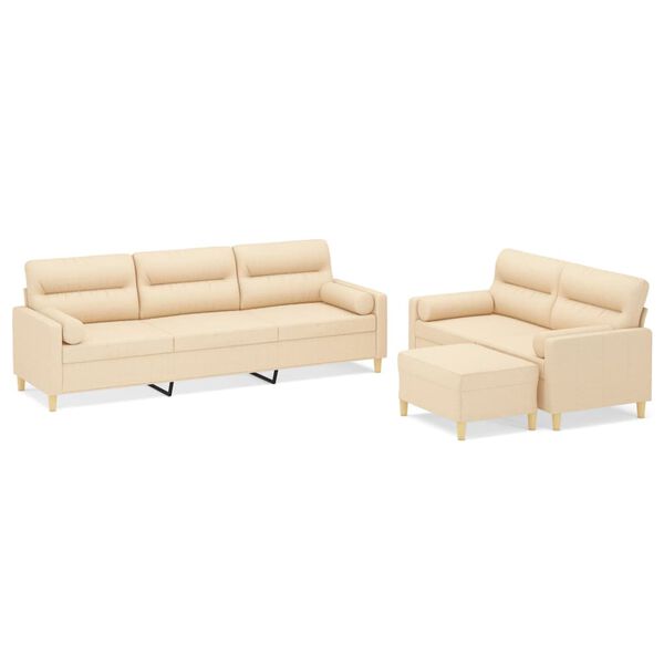 vidaXL 3-delige Loungeset met sierkussens en kussens stof cr&egrave;mekleurig