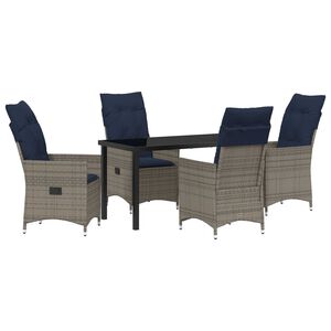 vidaXL Tafel en stoelen set met kussen 5 pcs Grijs PE Rattan