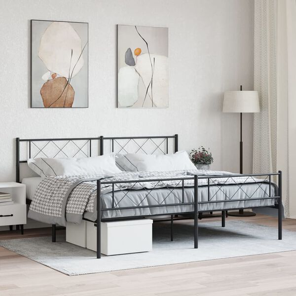 vidaXL Bedframe met hoofd- en voeteneinde metaal zwart 183x213 cm