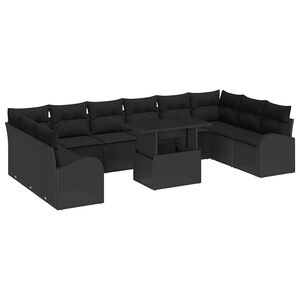 vidaXL Tuin Sofa Set met kussen met opslag 11 pcs Zwart Poly riet