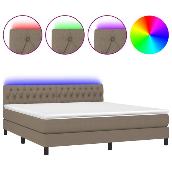 vidaXL Boxspring met matras en LED stof taupe 160x200 cm