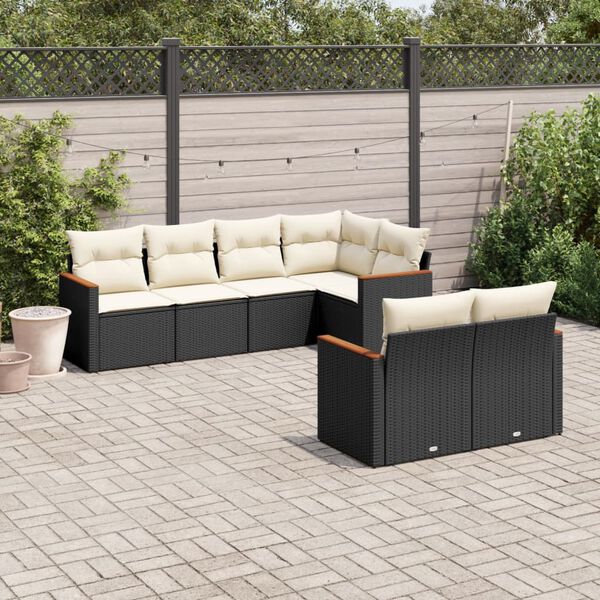 vidaXL 7-delige Loungeset met kussens poly rattan zwart