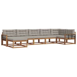 vidaXL Buiten bankenset met kussen 7 pcs Natuurlijk en Lichtgrijs
