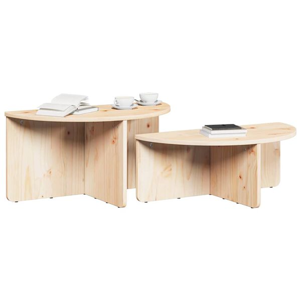 vidaXL Salontafel 2 pcs Naturel Massief grenenhout