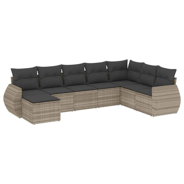 vidaXL 8-delige Loungeset met kussens poly rattan lichtgrijs