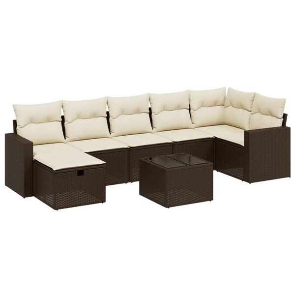 vidaXL 8-delige Loungeset met kussens poly rattan bruin