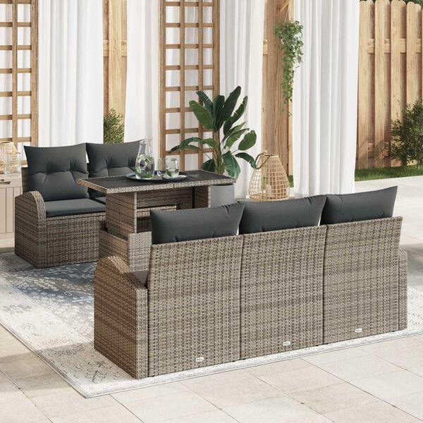 vidaXL Tuin Sofa Set met kussen met kussen 6 pcs Grijs Poly Rattan