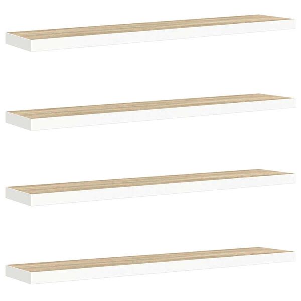 vidaXL Wandschappen zwevend 4 st 120x23,5x3,8 cm MDF eikenkleurig wit