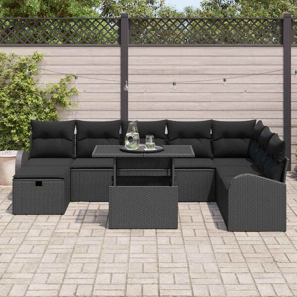 vidaXL Tuin Sofa Set met kussen met opslag 9 pcs Zwart Poly riet