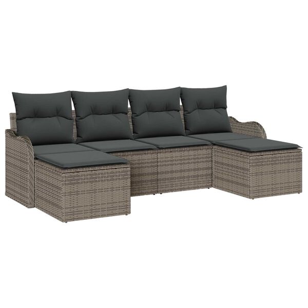 vidaXL Tuin Sofa Set met kussen 6 pcs Grijs Poly riet