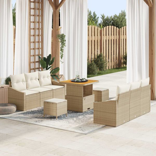 vidaXL Tuin Sofa Set met kussen met opslag 9 pcs Beige en Cr&egrave;me